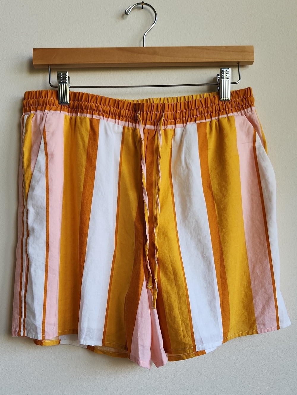 Cotton-Linen Blend Striped Drawstring Shorts